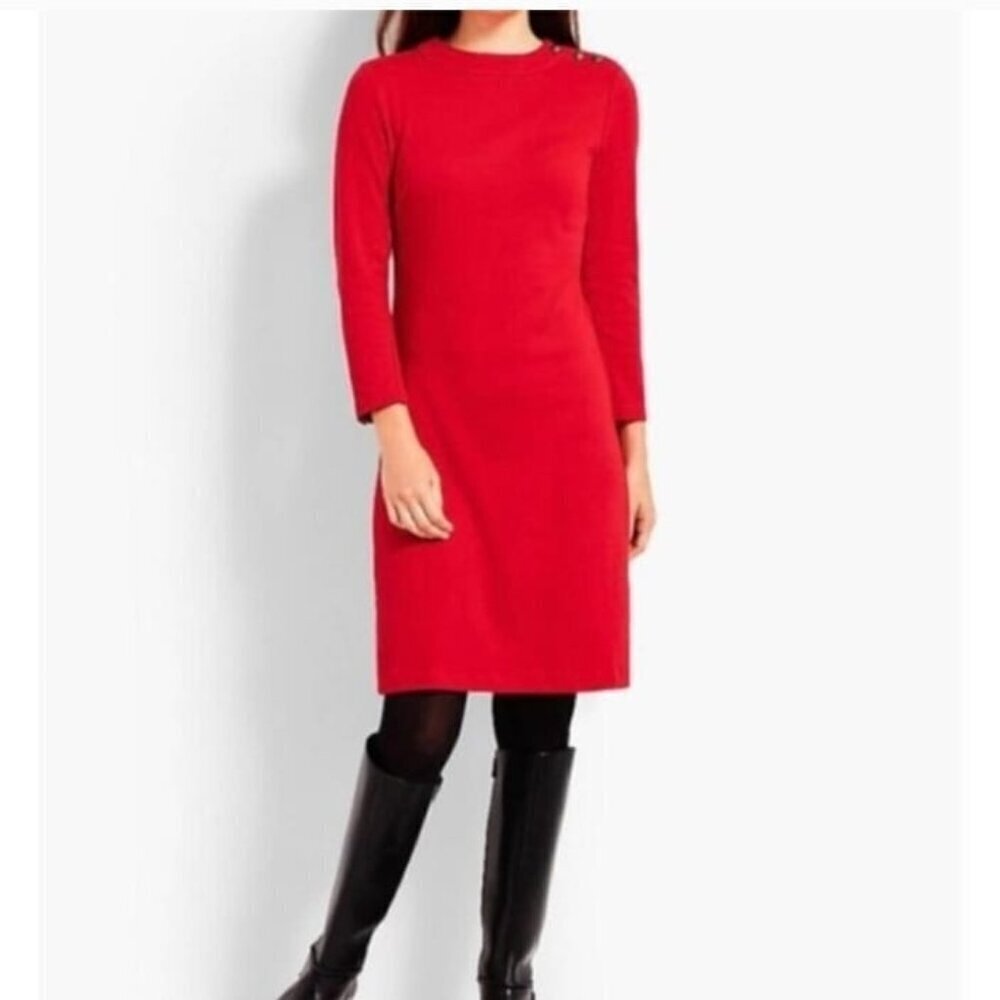 Talbots Mock Neck Red Shift Dress Size Large